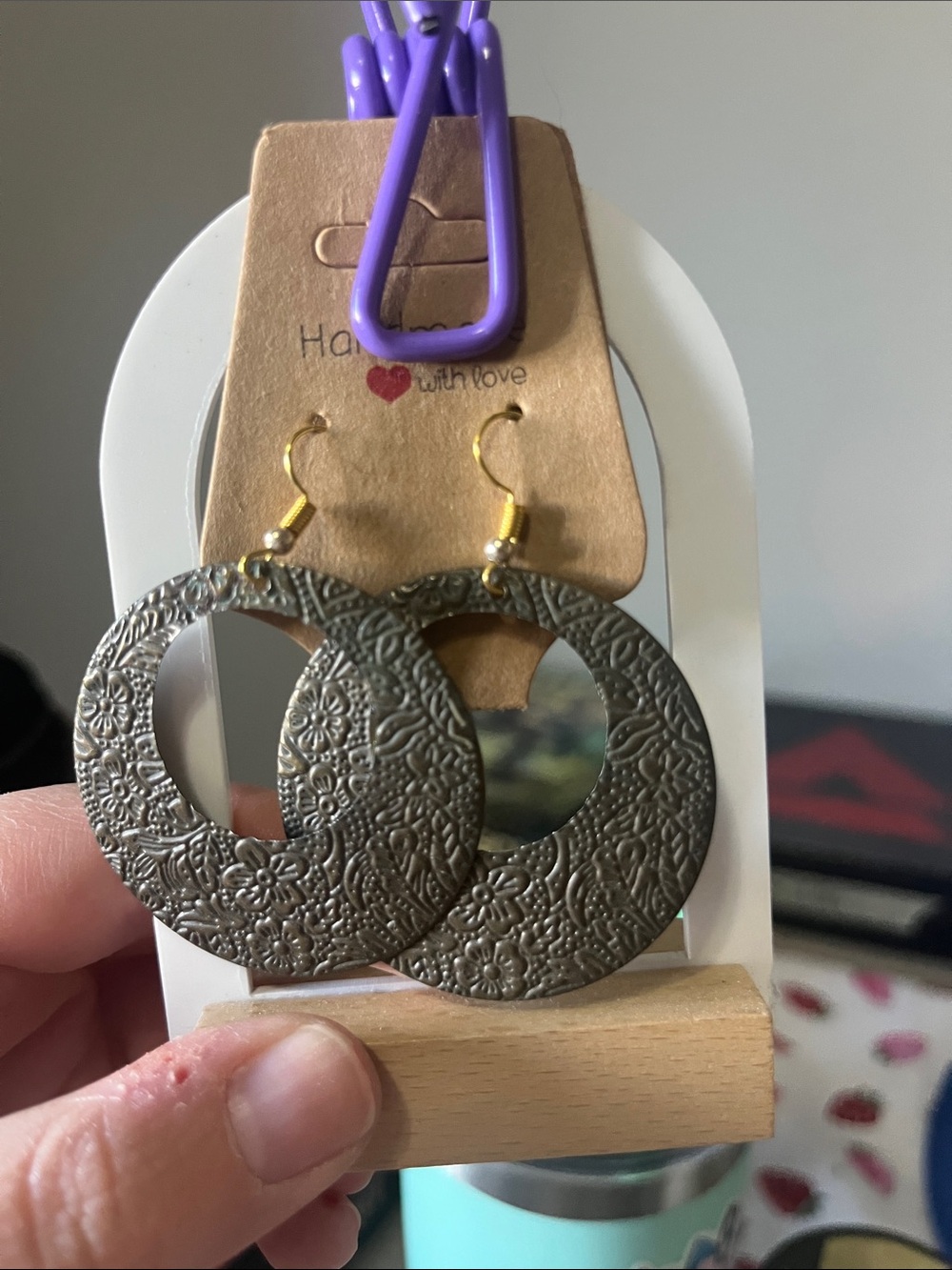 Handmade Brown Floral Textured Hoop Earrings - Lightweight Women Accessories